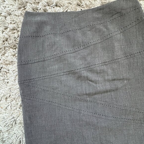 Tribal Grey Pencil Skirt | Asymmetrical Stitching | Business Casual Bottom - Picture 4 of 13